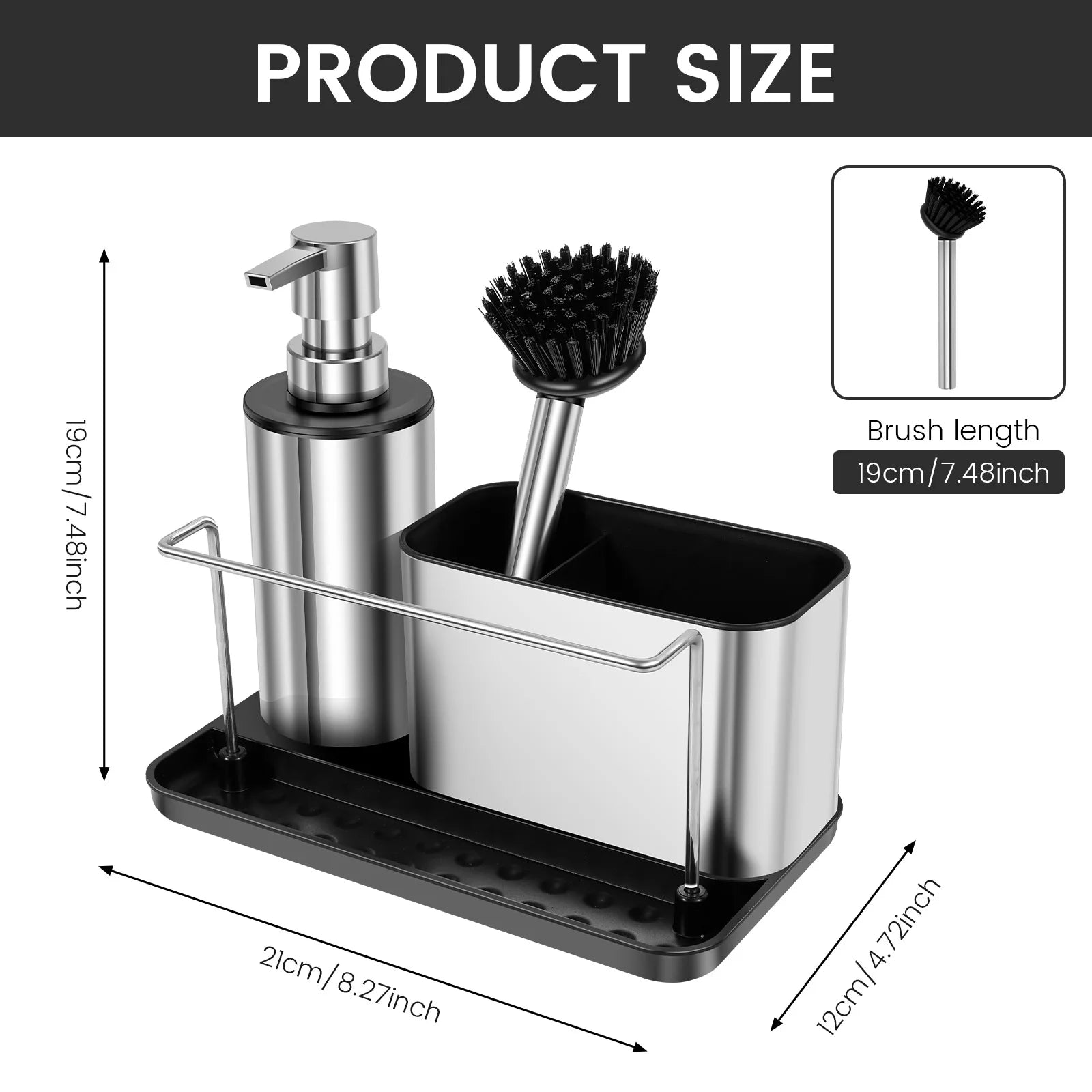 3 in1 Soap Dispenser Pump Set with Brush Sponge Holder Towel Bar Kitchen Sink Detergent Dispenser Cleaning Tool Storage