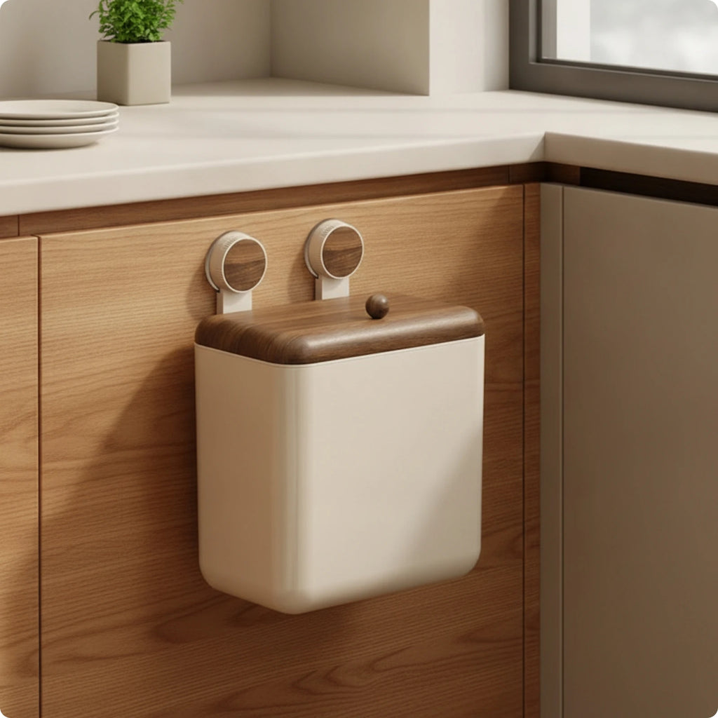 Wall-Mounted Trash Bin Space-Saving Kitchen Trash Bin with Lid Compact Modern for Apartment