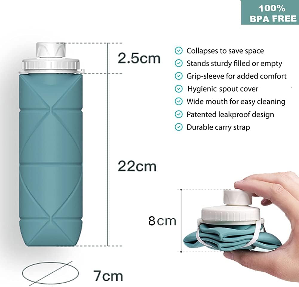 SPECIAL MADE زجاجات مياه قابلة للطي أكواب بصمام مانع للتسرب قابلة لإعادة الاستخدام خالية من BPA سيليكون قابل للطي زجاجة مياه للسفر كوب للصالة الرياضية والتخييم والمشي لمسافات طويلة والسفر والرياضة