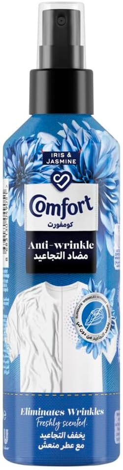 بخاخ مضاد للتجاعيد للملابس برائحة السوسن والياسمين من كومفورت يزيل التجاعيد بدون مكواة او جهاز بخار ومعطر منعش، 200 مل
