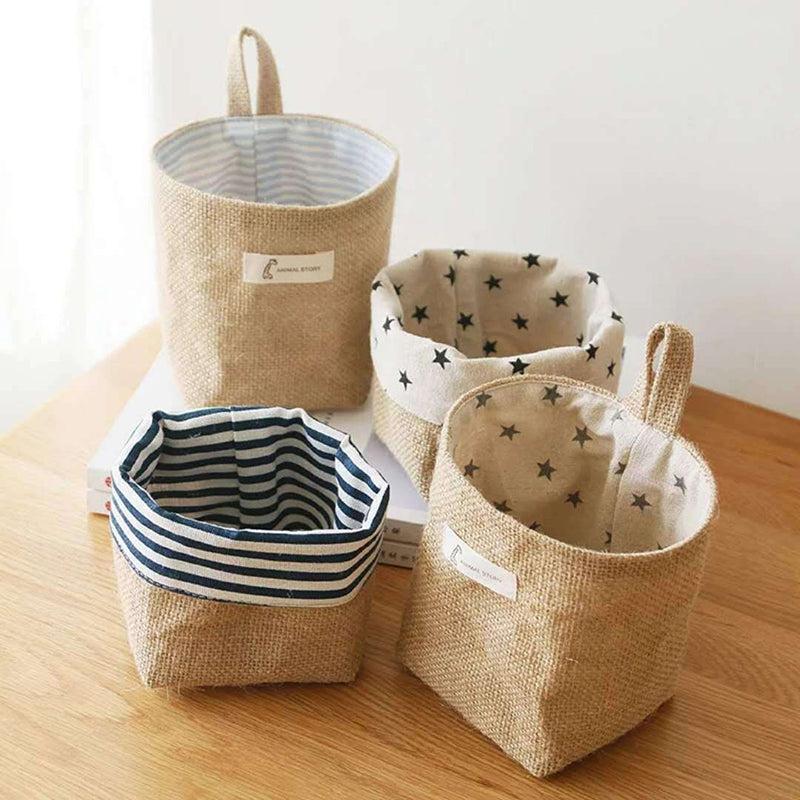 Cotton and Linen Storage Hanging Bag Wall Hanging Behind The Door Tabletop Debris Jute Storage Bag Bathroom