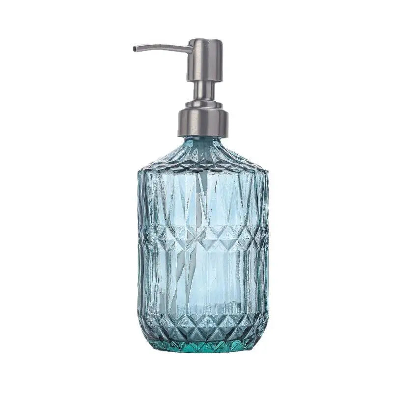 Diamond Textured Glass Hand Soap Dispenser Rustproof Pump for Bathroom Kitchen Countertop Decorative Storage Jar