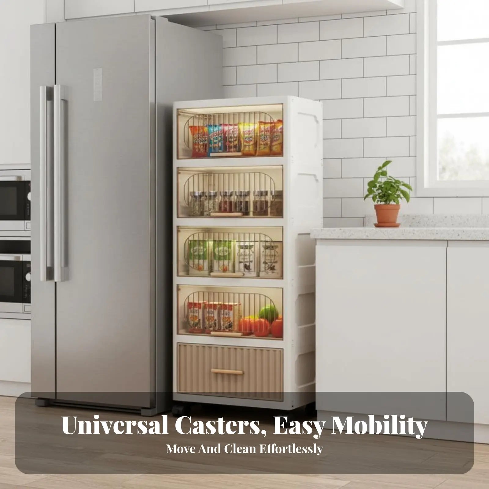 Multi-Tier Organizer hinged-lid reach Wheeled Crevice Cabinet Space Saving Easy Assembly for Students, Kitchen