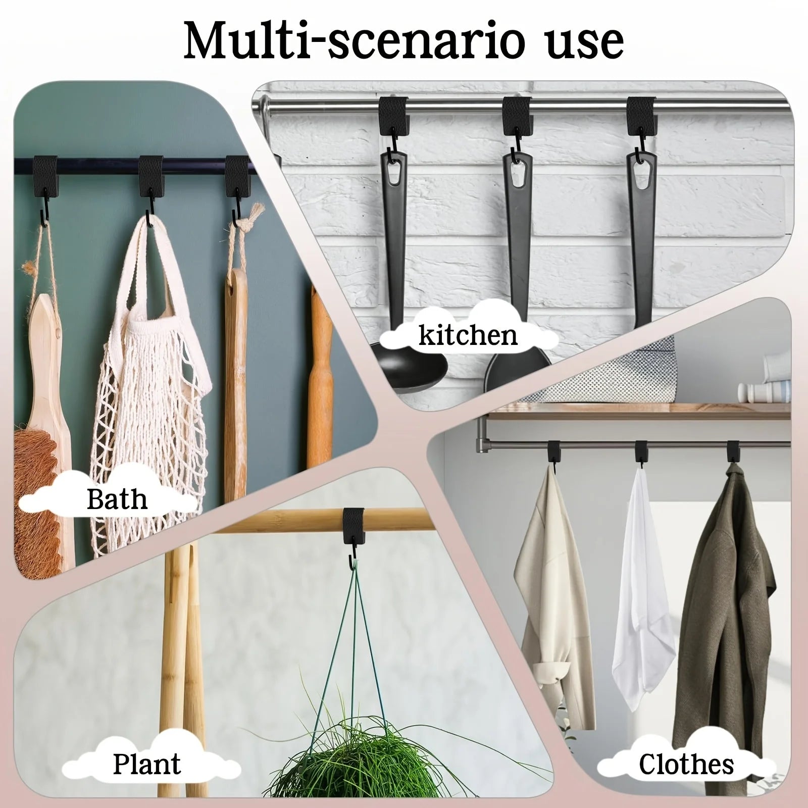5Pcs Oval Lychee Pattern Pu Faux Leather + S-Shaped Auxiliary Hooks, Retro Fashion Creative Design Hooks, Can Support 20kg, Suitable for Home Auxiliary Hooks, Kitchen Utensil Hooks, Bathroom Storage Hooks, Multi-Functional Use, Suitable for All Seasons