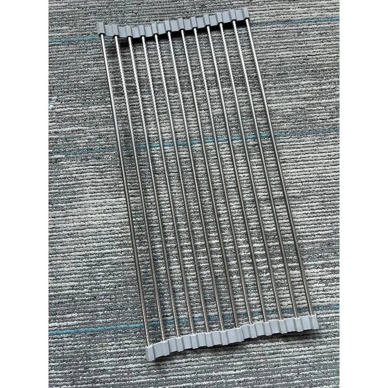 47*24cm Silicone Stainless Steel Sink Draining Rack Kitchen Roller Shutter Tableware Fruit and Vegetable Storage 12 Tubes
