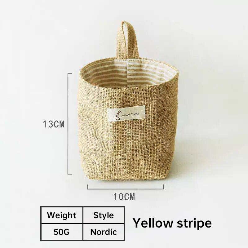 Cotton and Linen Storage Hanging Bag Wall Hanging Behind The Door Tabletop Debris Jute Storage Bag Bathroom