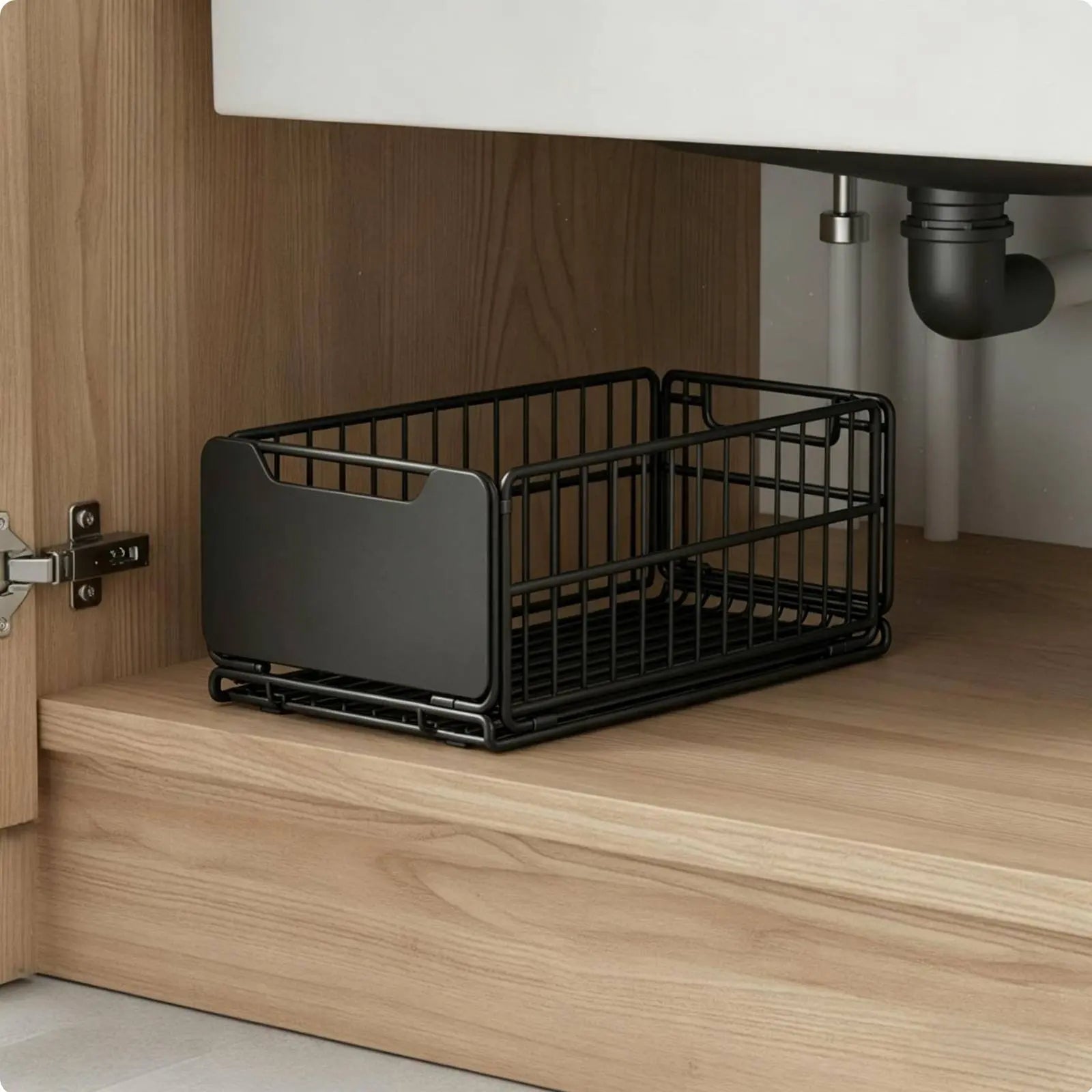 Under Sink Organizer Foldable Sliding Cabinet Basket Pull-Extendable Cabinet Drawer Effortless Gliding Kitchen Pull-Extendable