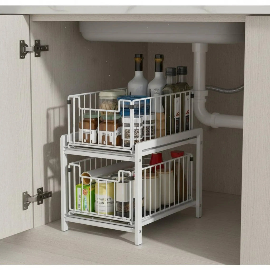 Under Sink Pull Extendable Shelf Versatile Under Sink Storage Shelf Cabinet Sliding Drawer Rack Sturdy Construction for Kitchen