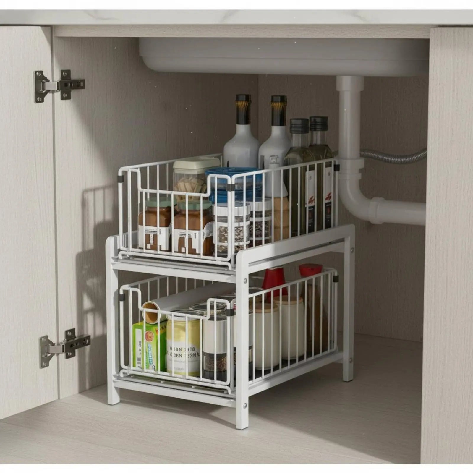 Under Sink Pull Extendable Shelf Versatile Under Sink Storage Shelf Cabinet Sliding Drawer Rack Sturdy Construction for Kitchen