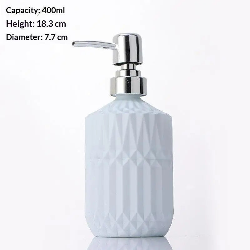 Diamond Textured Glass Soap Dispenser – 400ml Refillable Bathroom & Kitchen Pump Bottle
