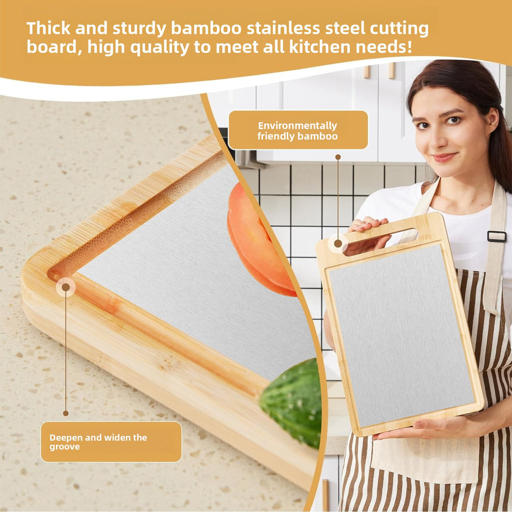 Stainless Steel and Bamboo Cutting Board
