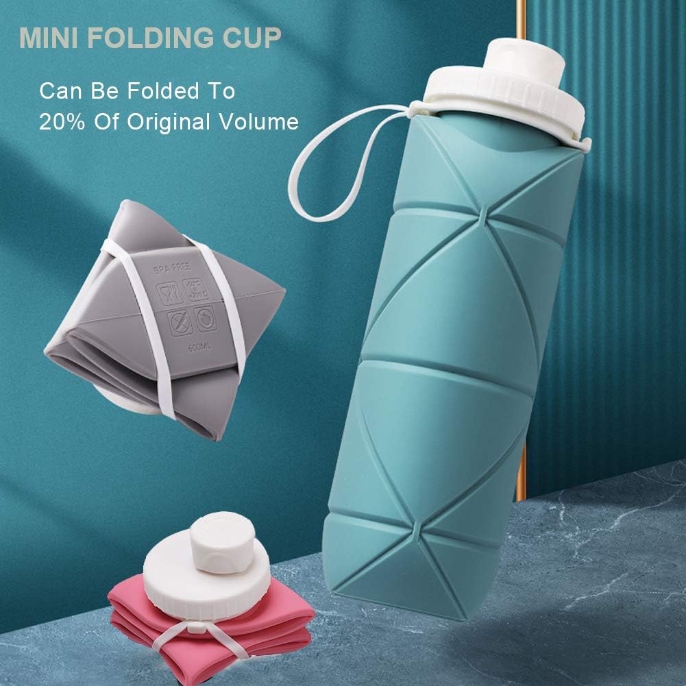 SPECIAL MADE زجاجات مياه قابلة للطي أكواب بصمام مانع للتسرب قابلة لإعادة الاستخدام خالية من BPA سيليكون قابل للطي زجاجة مياه للسفر كوب للصالة الرياضية والتخييم والمشي لمسافات طويلة والسفر والرياضة