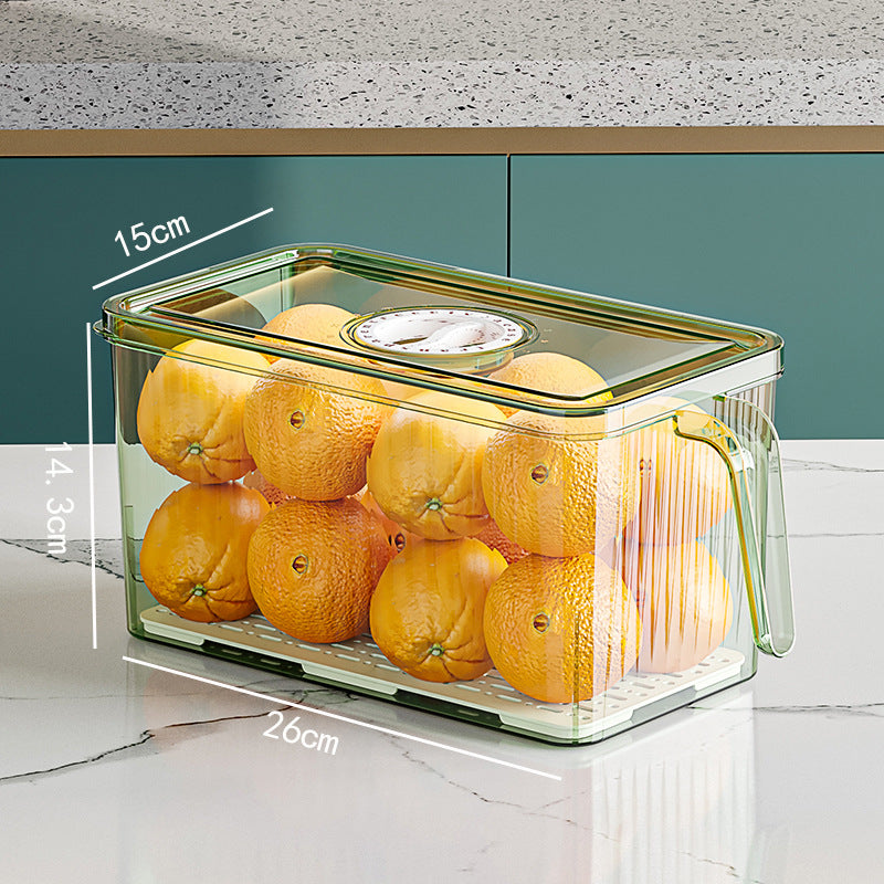 Stackable Refrigerator Storage Box with Drain Tray & Lid – Clear Food Storage Container with Handle