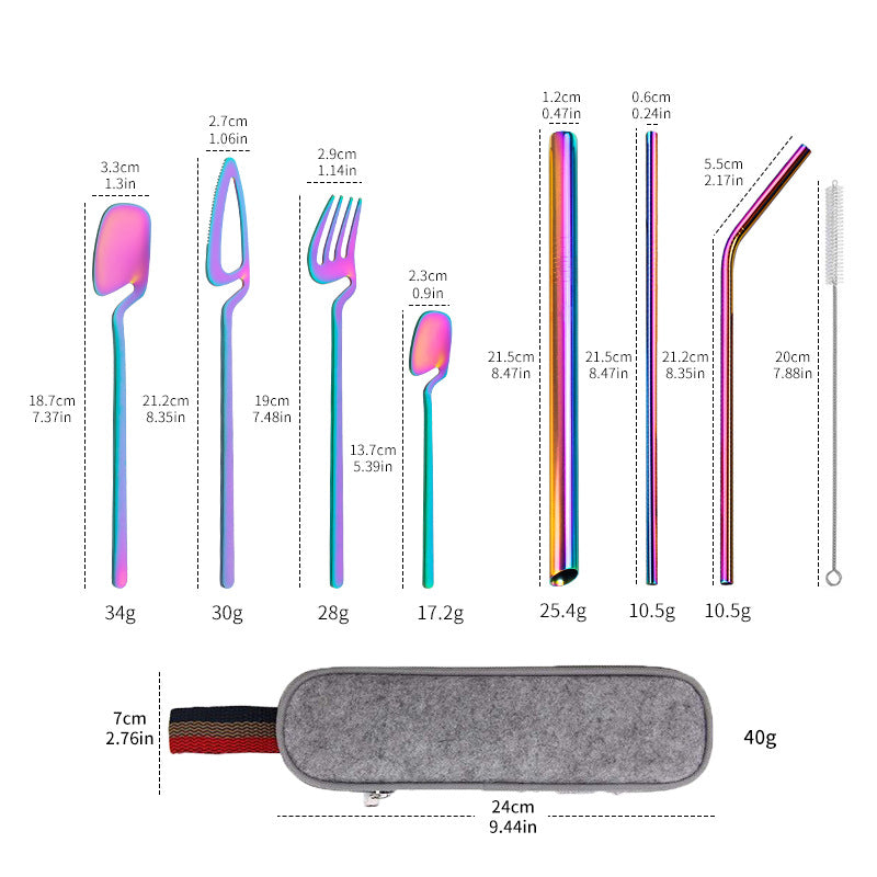 Portable Stainless Steel Cutlery Set – Reusable Travel Utensils with Zipper Storage Case