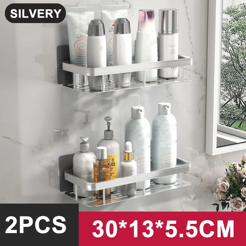 Bathroom Shelf Kitchen Storage Organizer Aluminum Alloy Shower Shelf Bathroom Accessories No Drilling Wall Shelf