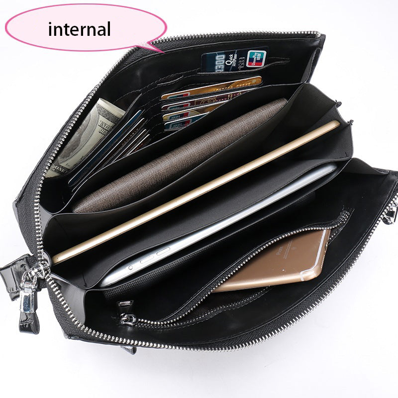 Men's Genuine Leather Underarm Bag – Crocodile Embossed Cowhide Clutch with Zipper