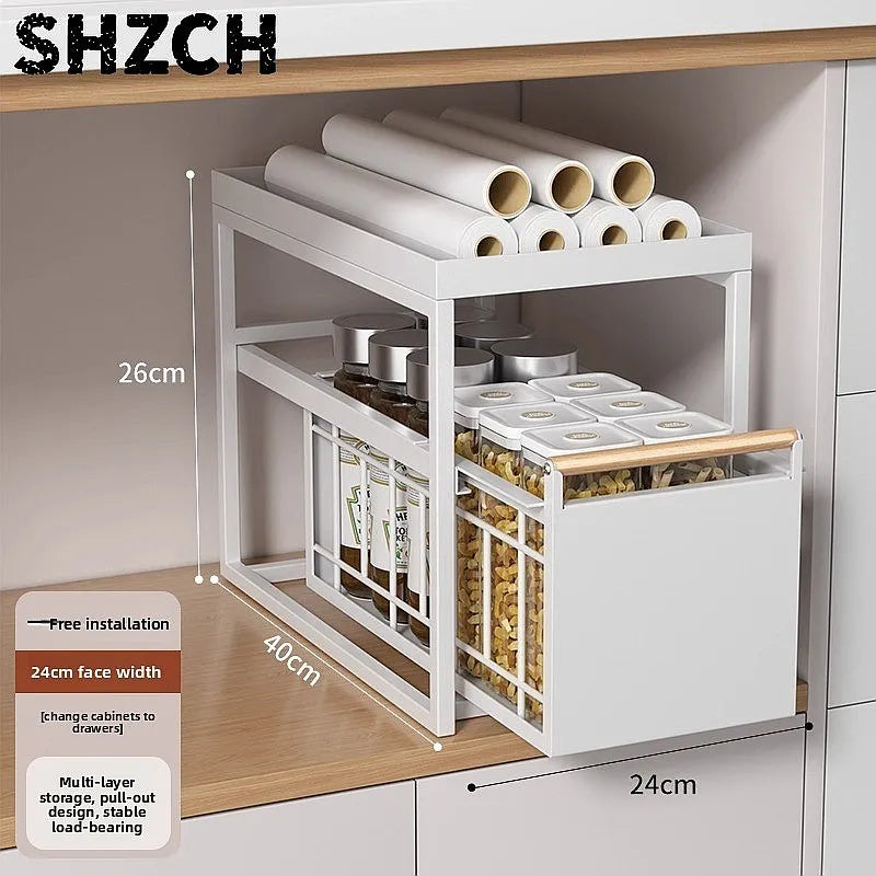 Stainless Steel Under-Sink Storage Rack Multi-Layer Pull-Out Organizer Kitchen Cabinet Basket Heavy-Duty Design