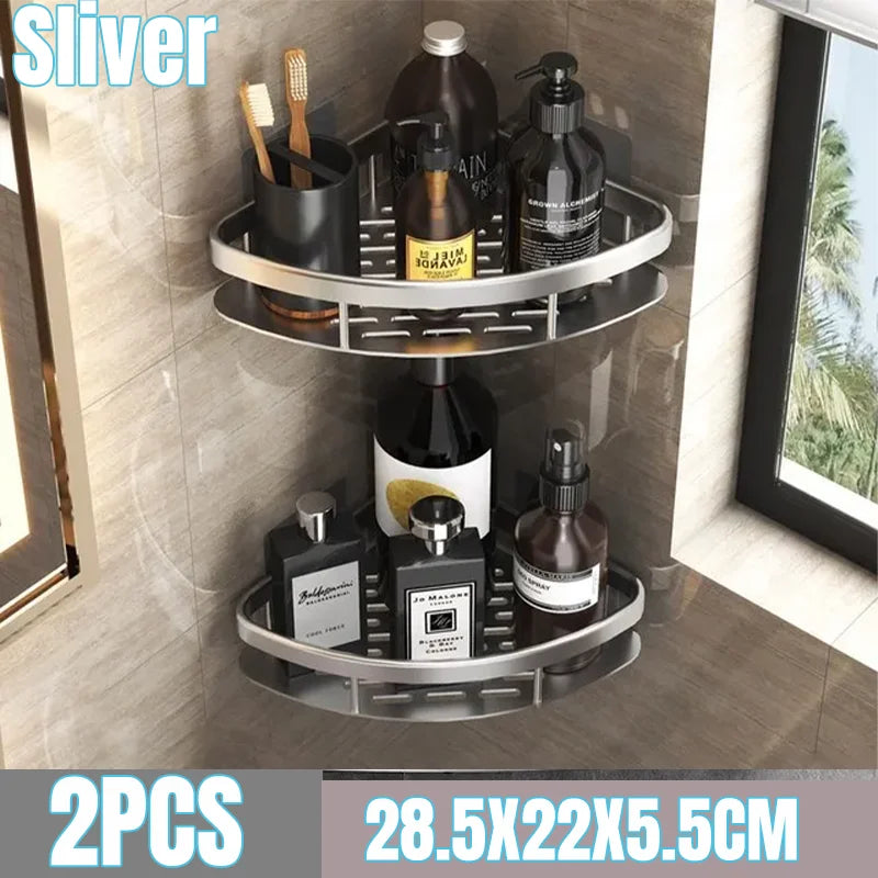 Bathroom Shelf Kitchen Storage Organizer Aluminum Alloy Shower Shelf Bathroom Accessories No Drilling Wall Shelf