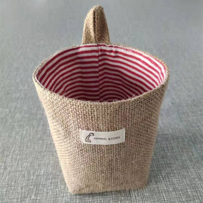 Cotton and Linen Storage Hanging Bag Wall Hanging Behind The Door Tabletop Debris Jute Storage Bag Bathroom