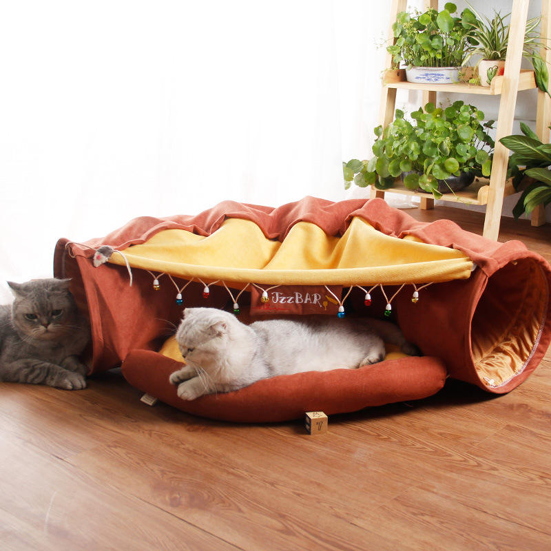 Foldable Cat Tunnel Bed – 2-in-1 Cat Tunnel & Cozy Pet Hideaway for Indoor Cats