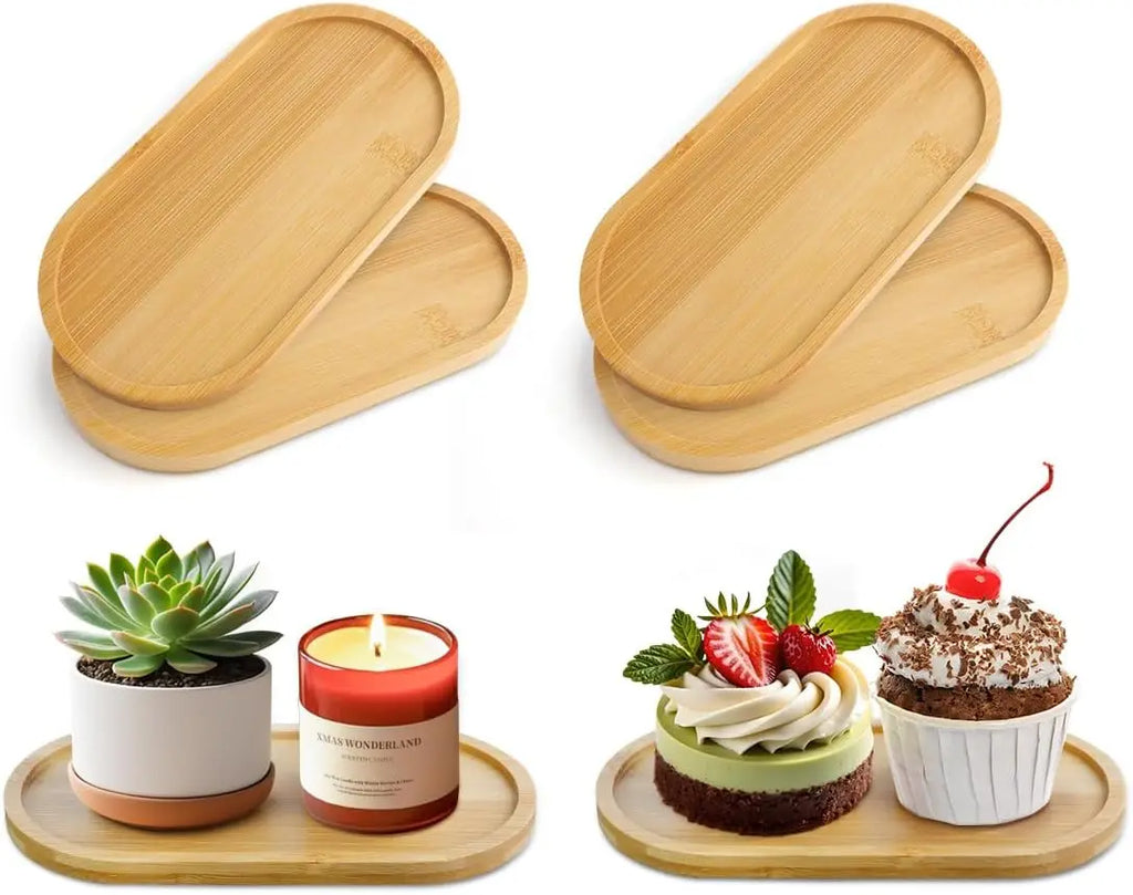 Bamboo Tray for Bathroom Small Wooden Trays Oval Decorative Tray for Organizing Accessories Vanity Trays Soap Dish for Kitchen