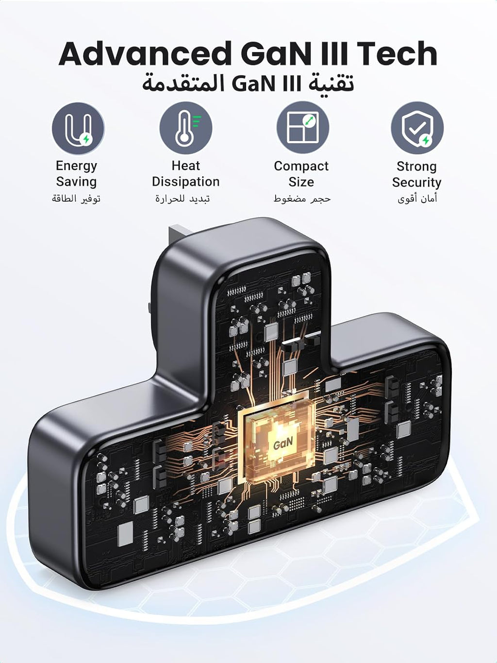 UGREEN شريط طاقة 6 في 1 GaN واقي من زيادة التيار مع PD 30W USB-C، كابل تمديد للحماية الحمل الزائد/الدائرة القصيرة/السخونة الزائدة و3 منافذ، مقابس المملكة المتحدة سلك بطول 2 متر للمنزل والمكتب والسفر