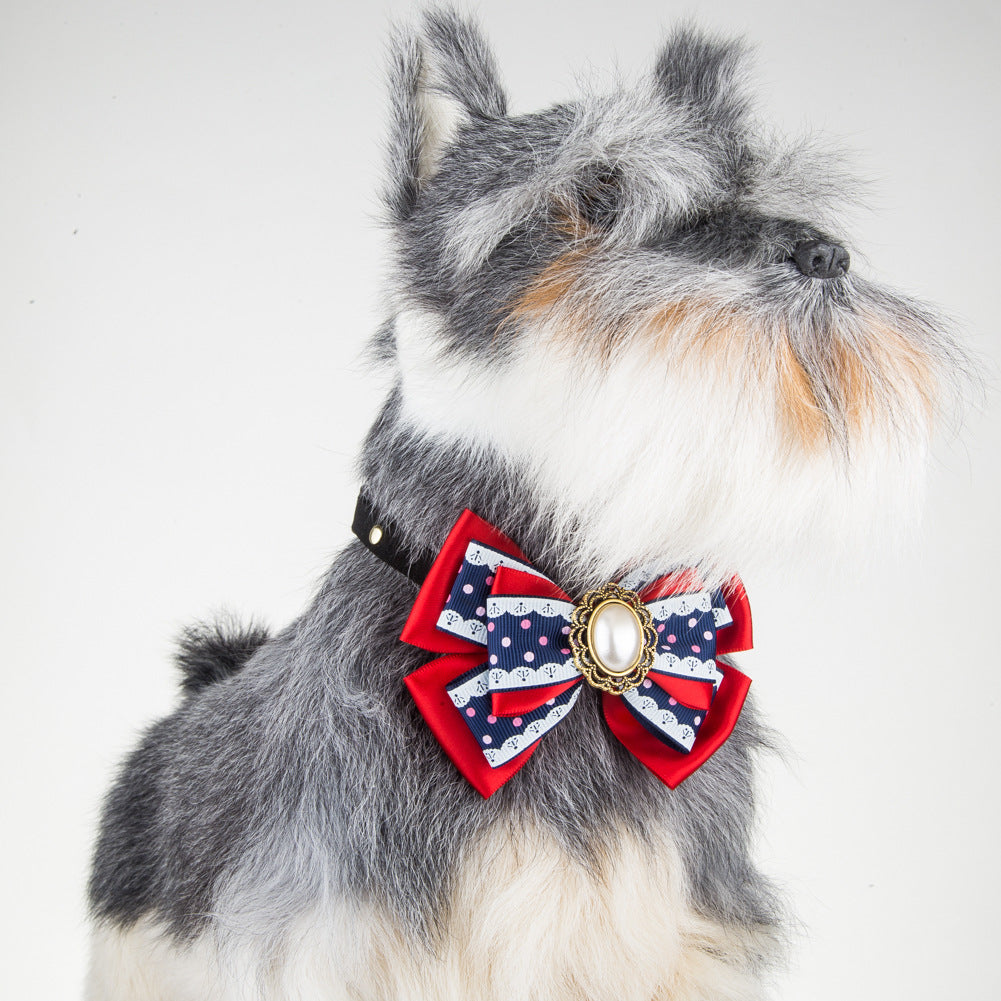 Adjustable Pet Bow Tie Collar – Stitched Silk Diamond Print Bow Tie for Cats & Dogs