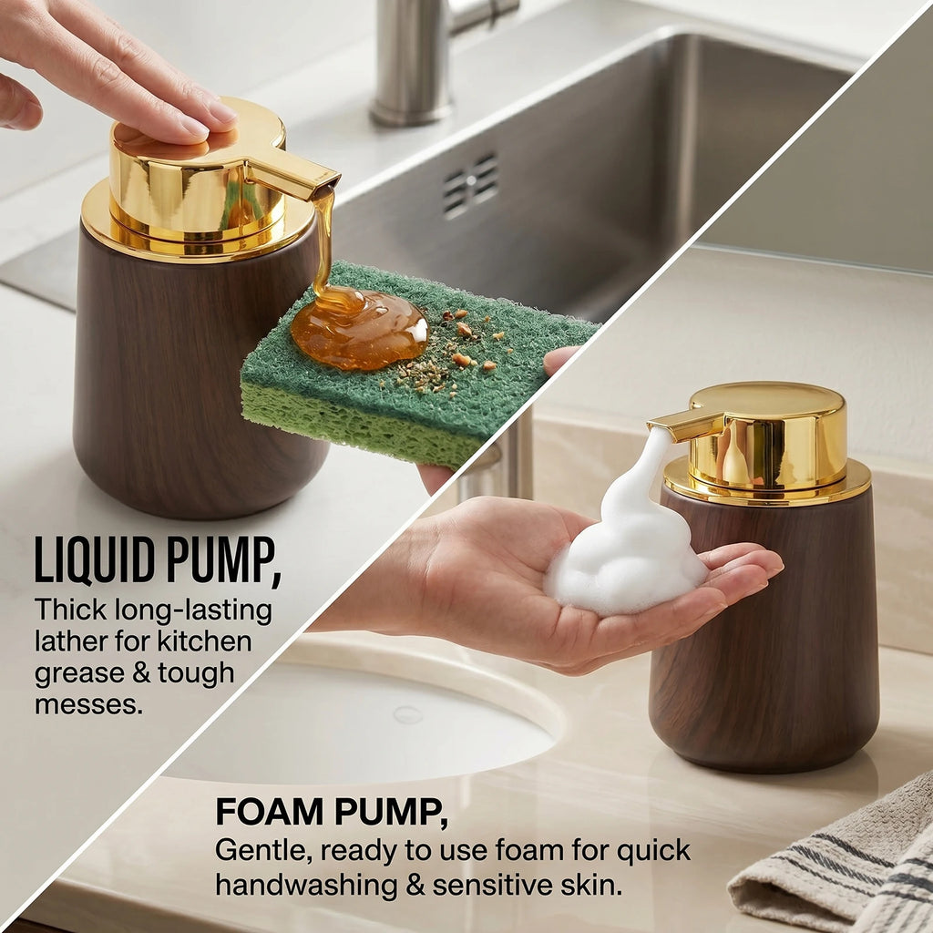 Cotton Lotion Hand Toothpaste Brush Storage Countertop Accessories Walnut Foam Soap Dispenser Bottle Set for Kitchen Bathroom