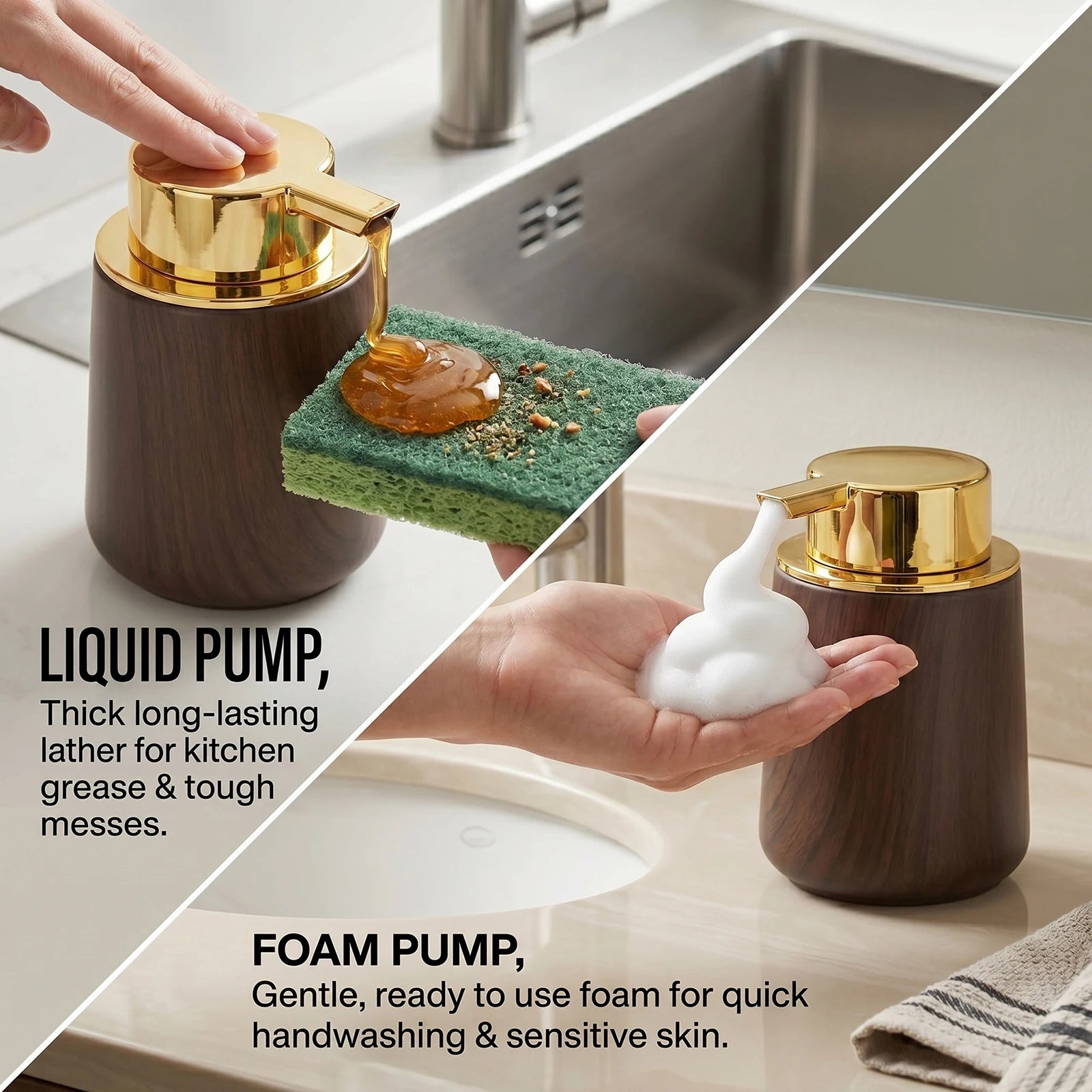 Cotton Lotion Hand Toothpaste Brush Storage Countertop Accessories Walnut Foam Soap Dispenser Bottle Set for Kitchen Bathroom