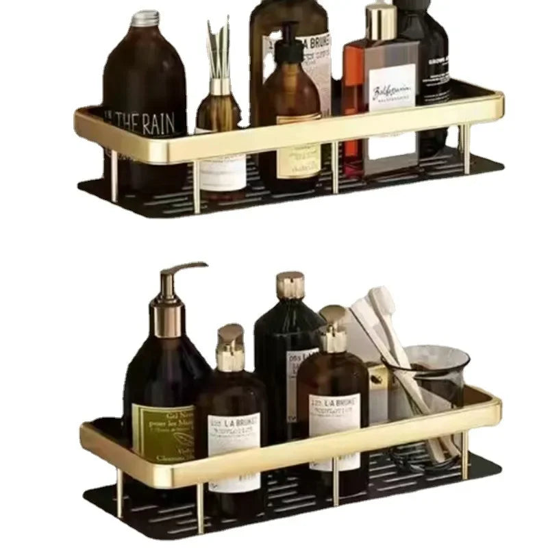 Punch Holes Black Gold Aluminum Shelves Bathroom Kitchen Storage Double Layer Space Saving Rustproof Wall Mounted Durable Design