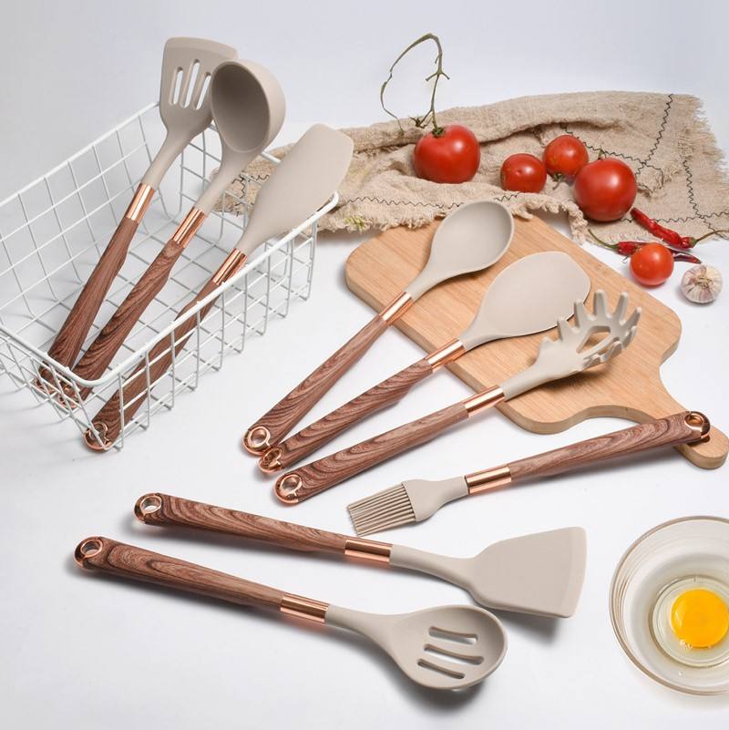 10-Piece Silicone Kitchen Utensil Set with Wooden Handles – Non-Stick Cooking Tools