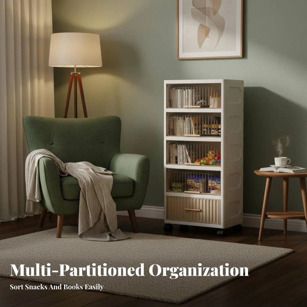 Multi-Tier Organizer hinged-lid reach Wheeled Crevice Cabinet Space Saving Easy Assembly for Students, Kitchen