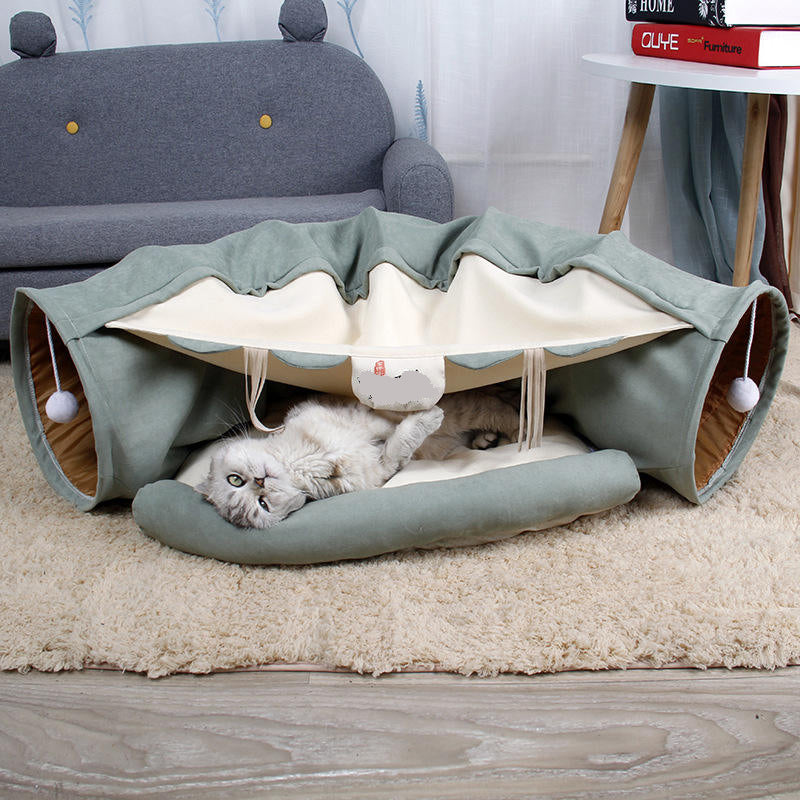 Foldable Cat Tunnel Bed – 2-in-1 Cat Tunnel & Cozy Pet Hideaway for Indoor Cats