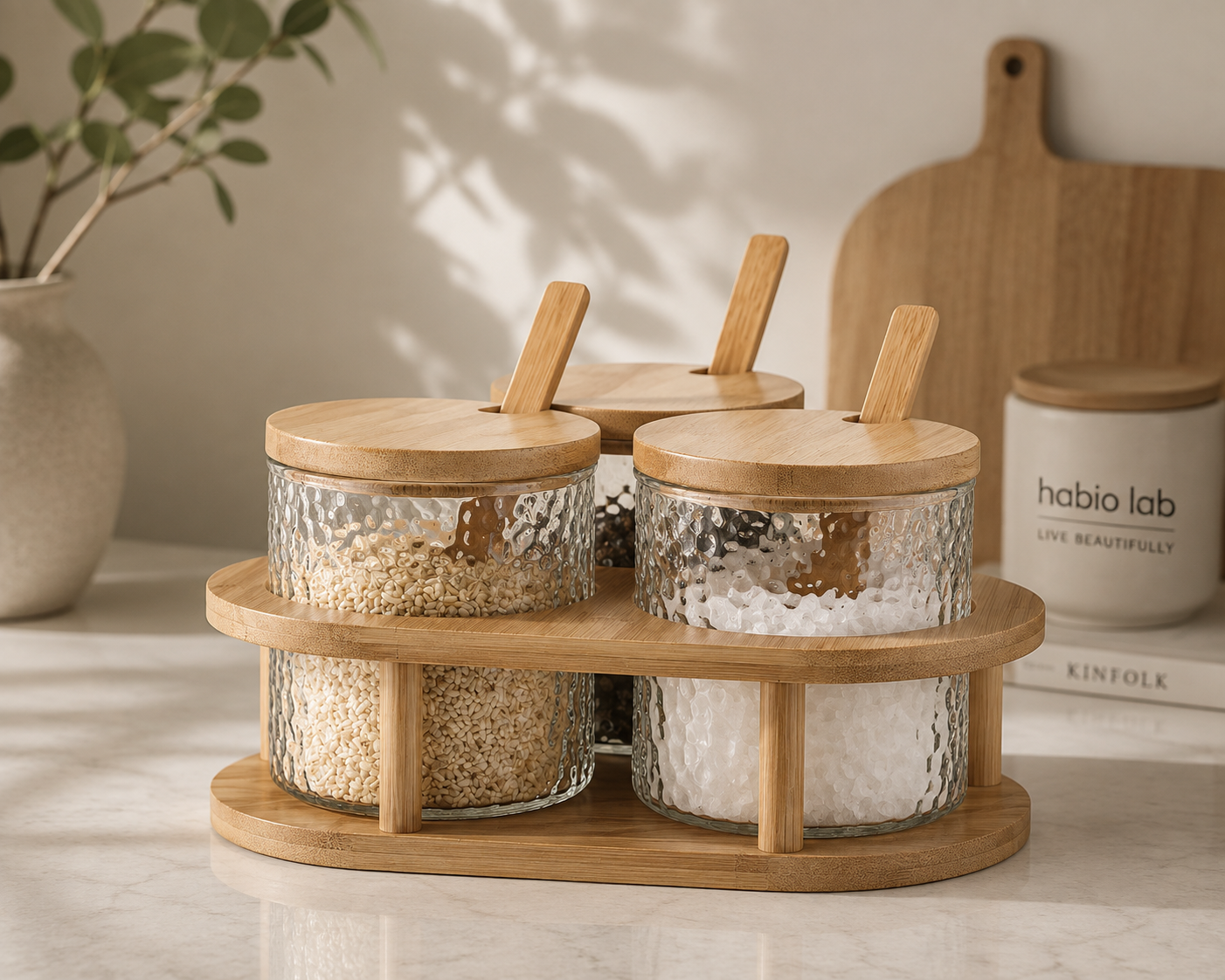 Bamboo Glass Spice Jar Set