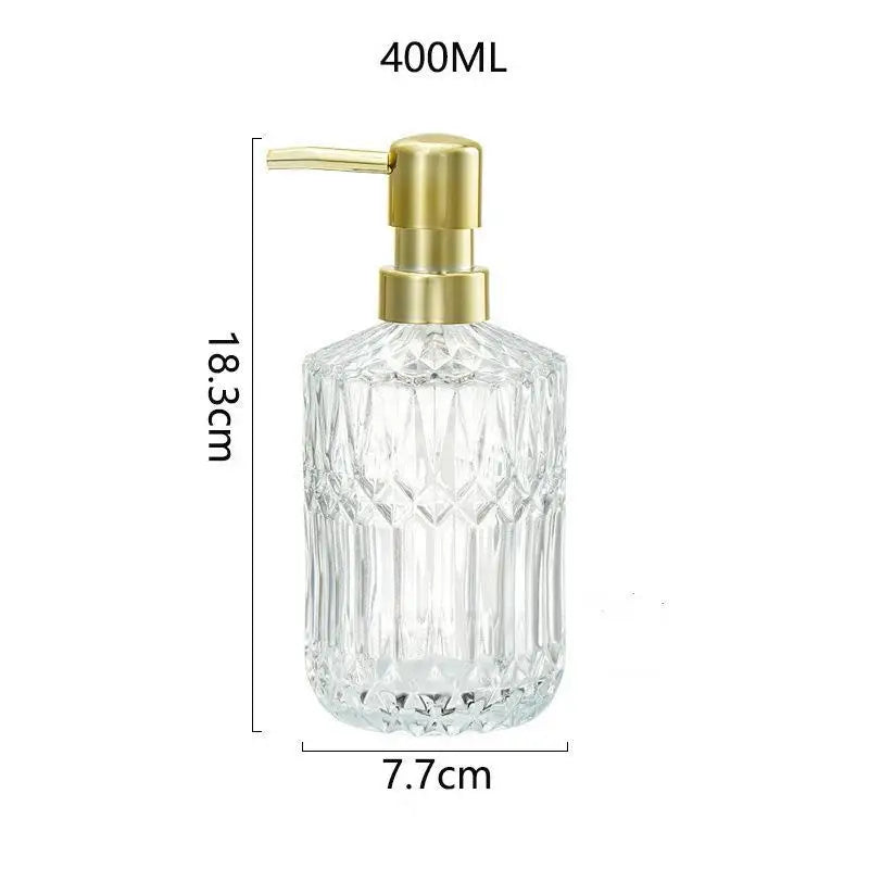 Diamond Textured Glass Soap Dispenser – 400ml Refillable Bathroom & Kitchen Pump Bottle