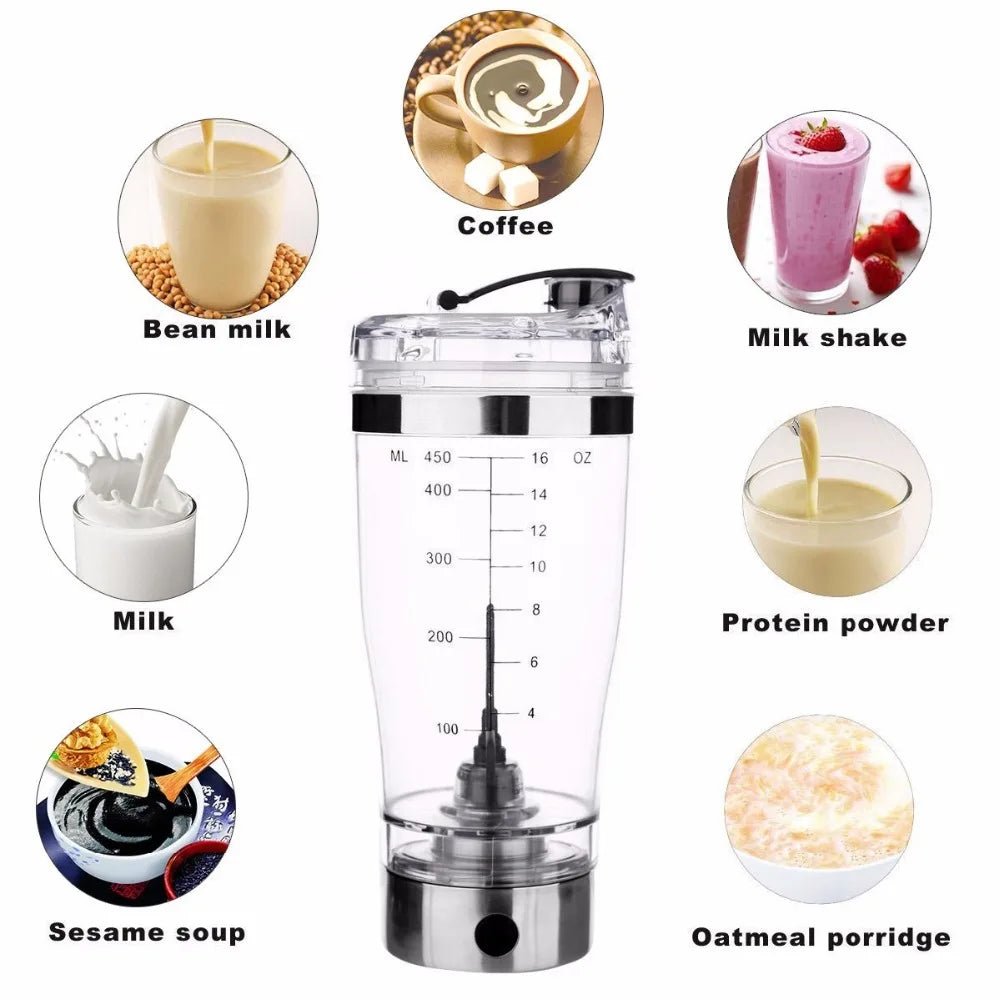 Custom Color 450ml Food Grade Vortex Stirrer Protein Sport Shaker Bottle Portable USB Rechargeable Gym Mixer Cup