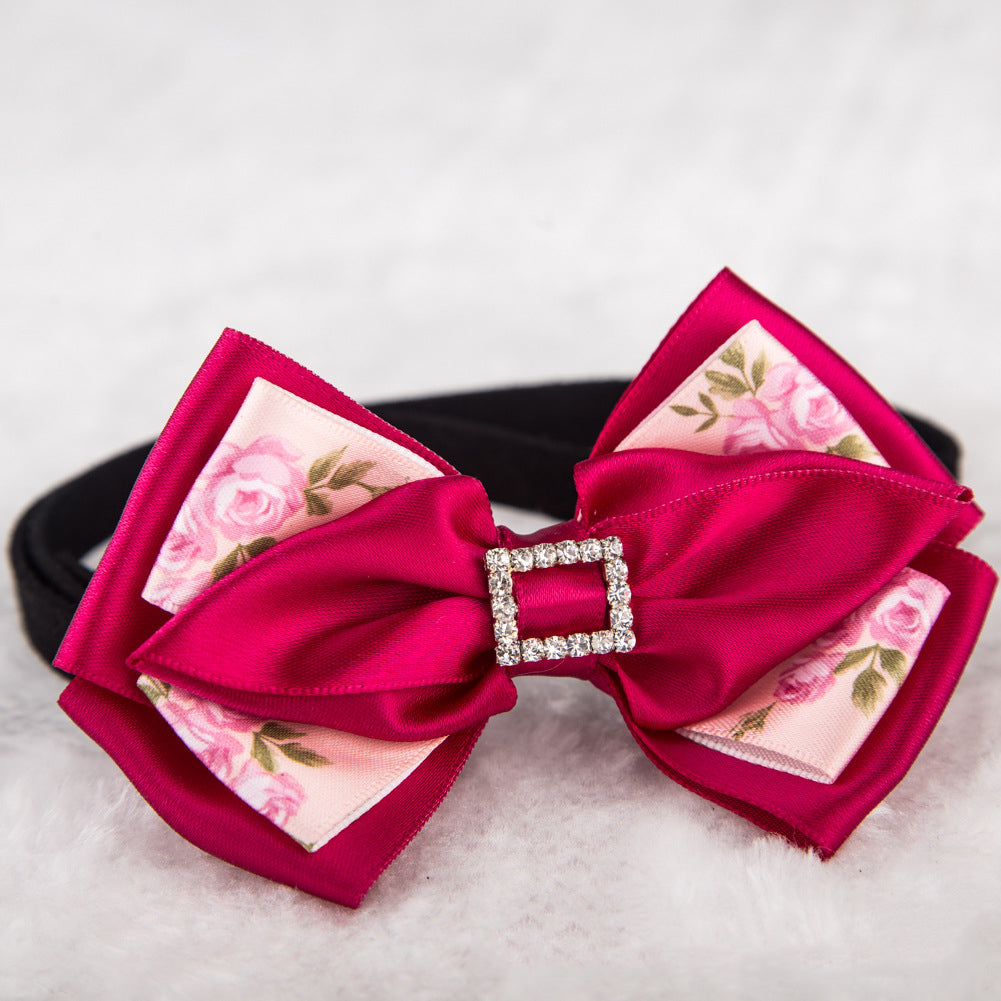Adjustable Pet Bow Tie Collar – Stitched Silk Diamond Print Bow Tie for Cats & Dogs
