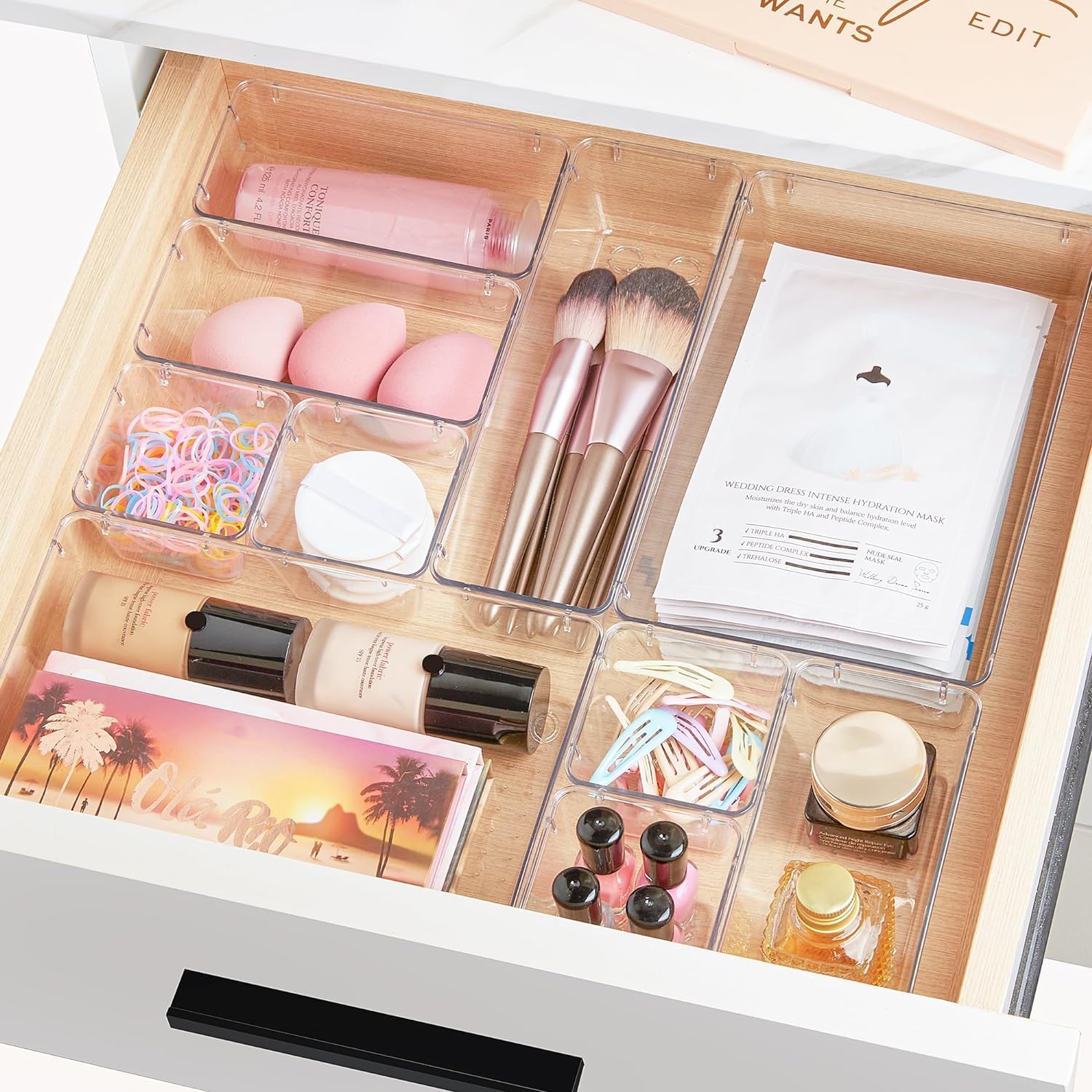 مجموعة منظمات ادراج بلاستيكية شفافة مكونة من 25 قطعة من في توب مارت، 4 احجام لتنظيم المكياج، صواني مقسمة لتنظيم وتخزين الادوات والحمام والمطبخ والمكتب