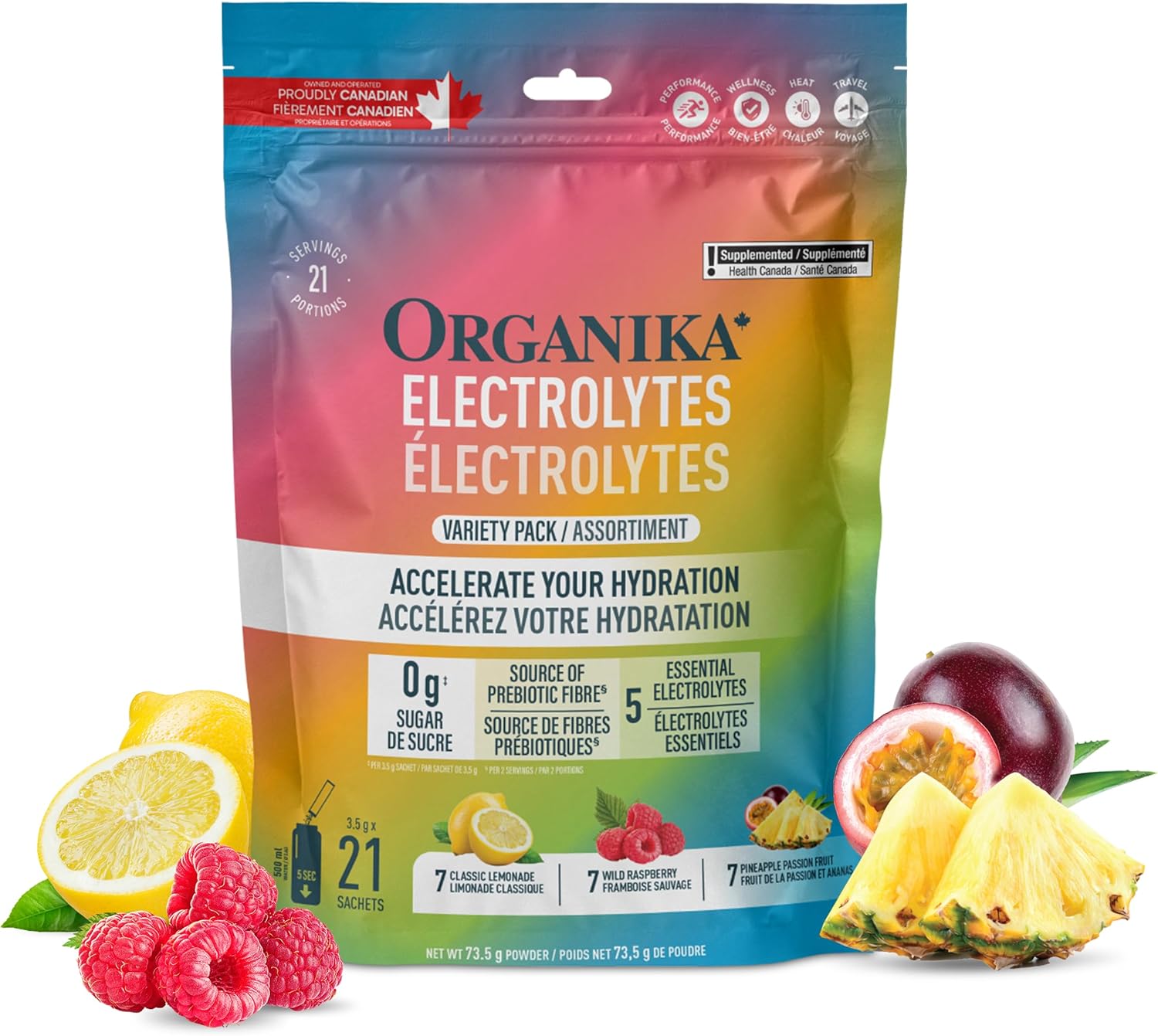 Organika – Electrolytes Powder Sachets – Variety Pack, 21 count – Ships Free Within Canada on Orders Above CAD $199