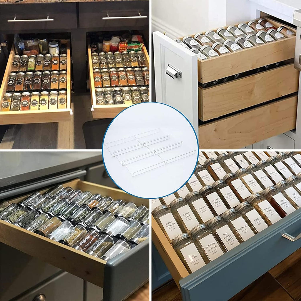 منظم درج التوابل مقاس 19 × 13 بوصة من جيدهم، 4 طبقات من الأكريليك الشفاف القابل للتوسيع لبراميل التوابل داخل الدرج، صينية درج المطبخ ورف التوابل للخزانة/سطح المكتب