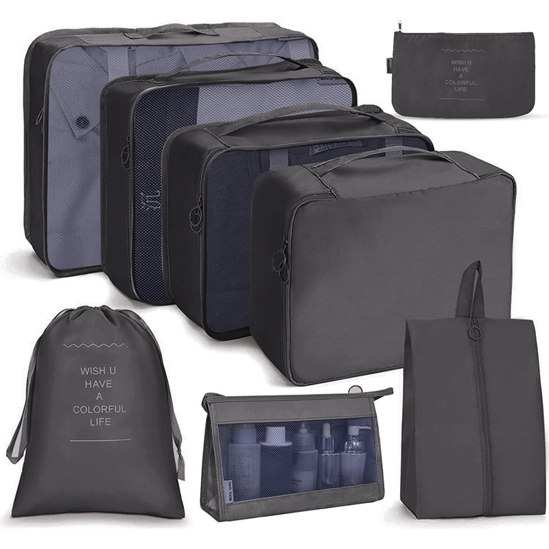 8-Piece Travel Packing Cubes Set – Luggage Organizer Bags with Shoe Bag & Toiletry Bag