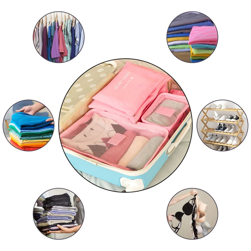 6-Piece Waterproof Packing Cubes Set – Travel Luggage Organizer Bags for Clothes & Accessories