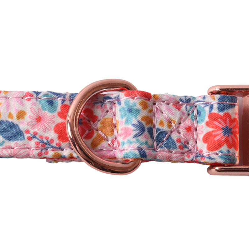 Floral Pet Dog Collar with Bow and Leash Set