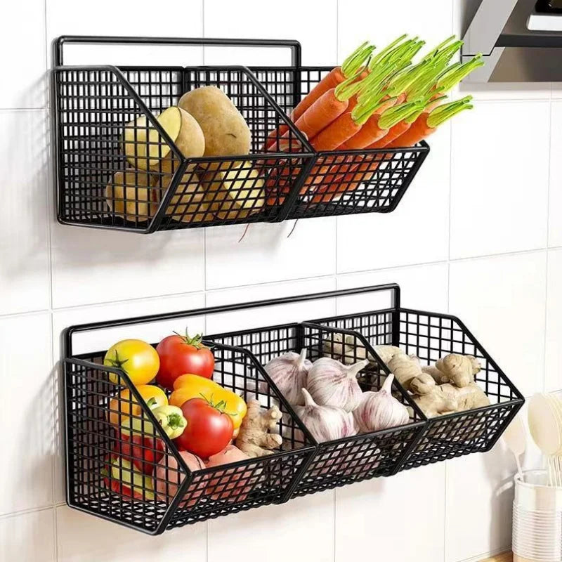 Wall-Mounted Metal Storage Basket – Kitchen Organizer for Onions, Garlic, Potatoes & Pantry Essentials