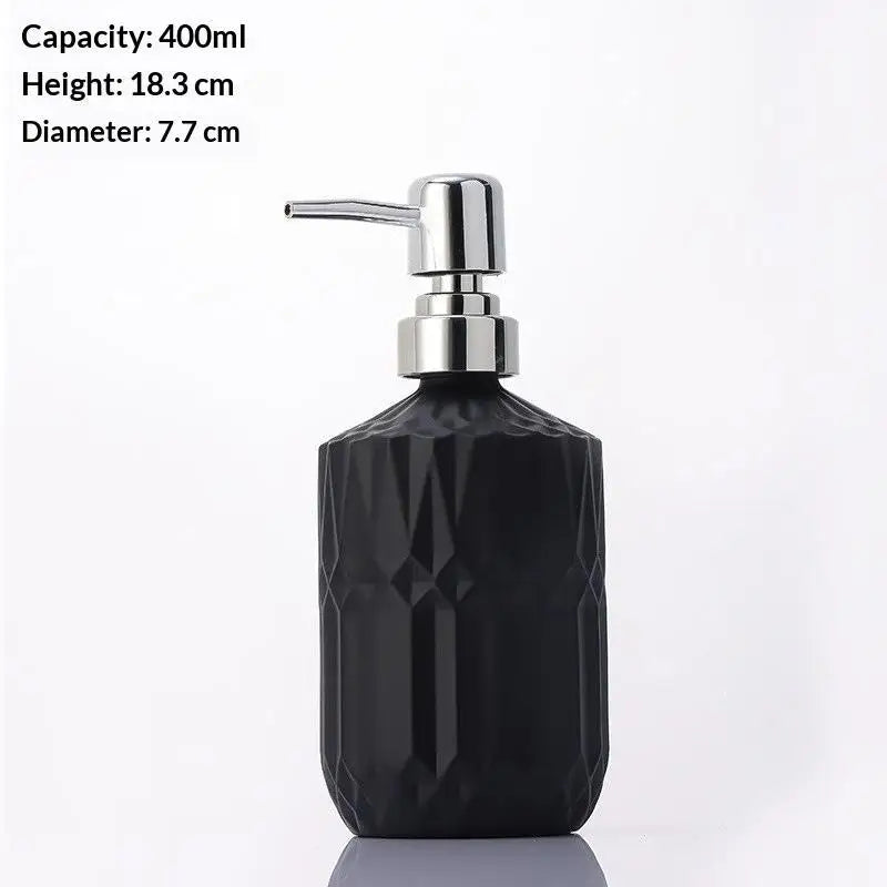 Diamond Textured Glass Hand Soap Dispenser Rustproof Pump for Bathroom Kitchen Countertop Decorative Storage Jar
