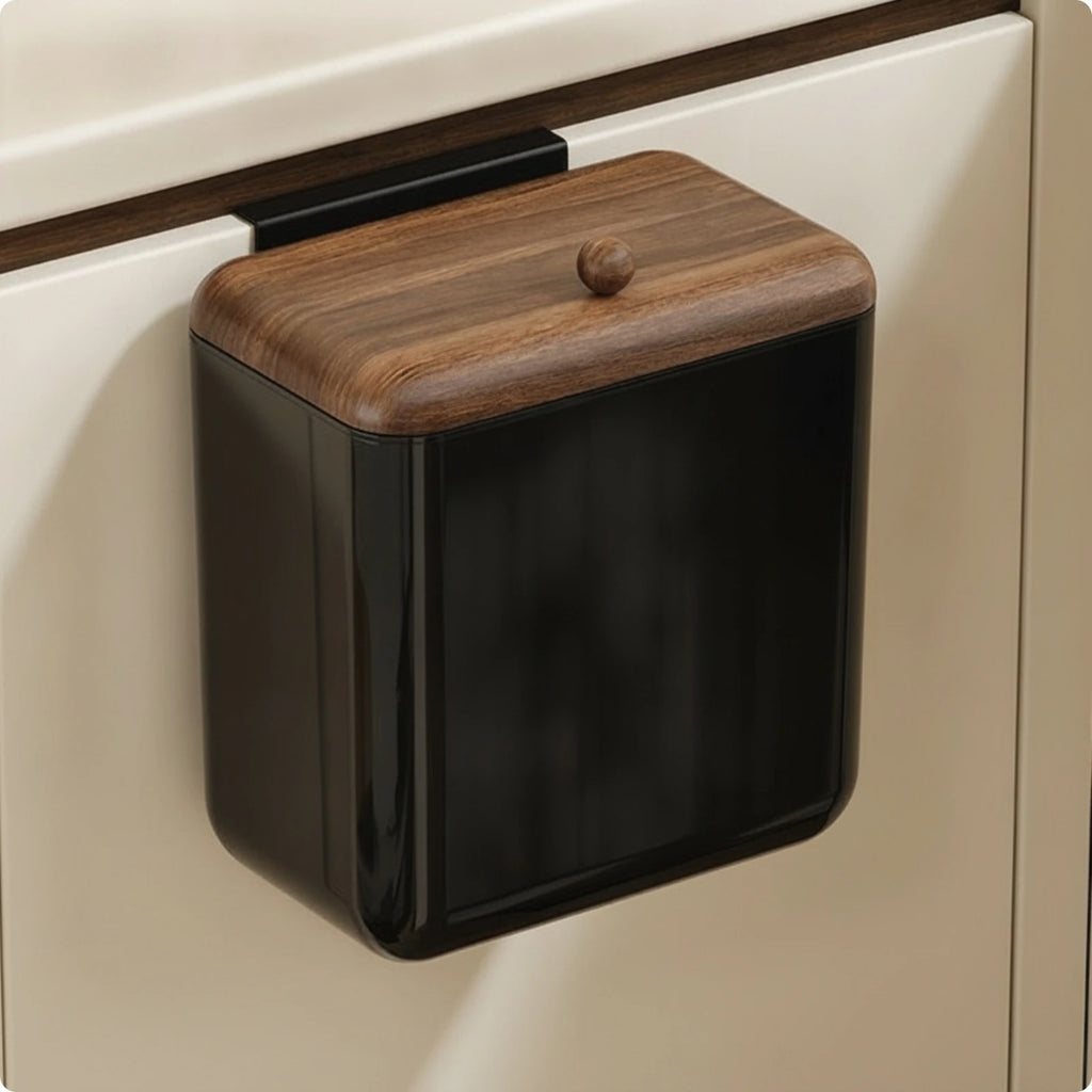 Wall-Mounted Trash Bin Space-Saving Kitchen Trash Bin with Lid Compact Modern for Apartment