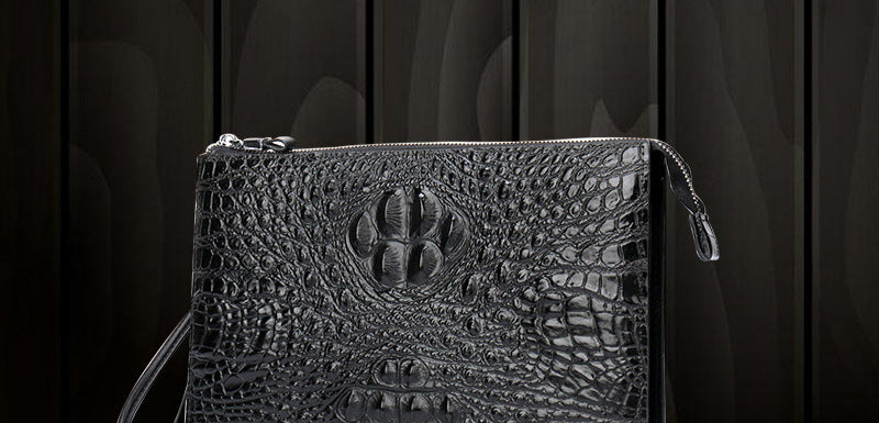 Men's Genuine Leather Underarm Bag – Crocodile Embossed Cowhide Clutch with Zipper