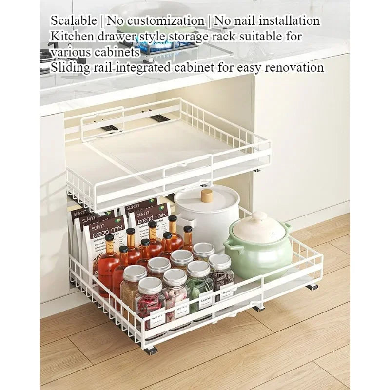 Kitchen Shelf Cabinet Drawing Basket Seasoning Storage Kitchen Supplies Cabinet Dishes Kitchen Organizing Rack