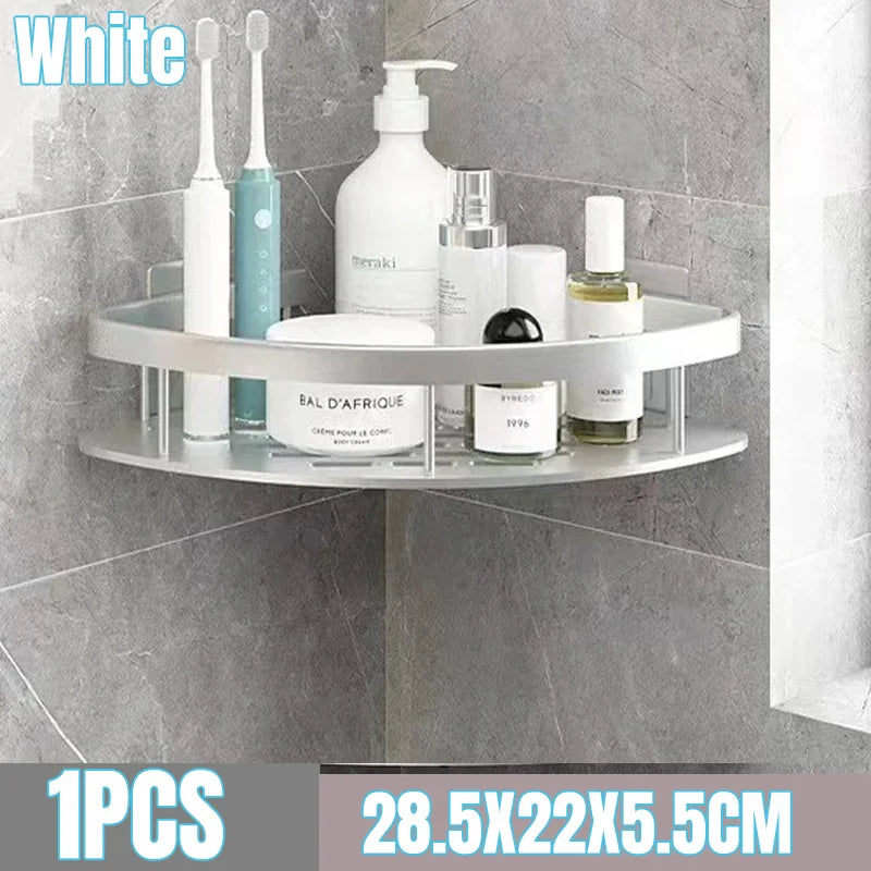 Bathroom Shelf Kitchen Storage Organizer Aluminum Alloy Shower Shelf Bathroom Accessories No Drilling Wall Shelf