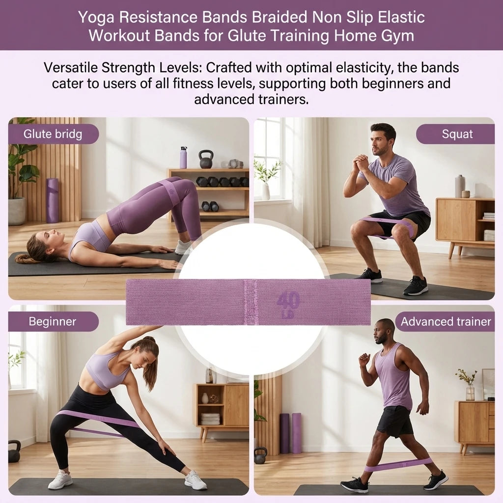 Crochet Non-Slip Yoga Resistance Band Glute Workout Elastic Fitness Pull Band for Butt Toning Leg Stretching Home Gym Training